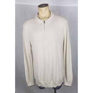 The Commons Mens XL Almond Milk Cotton Cashmere 1/4 Zip Textured Polo Sweater